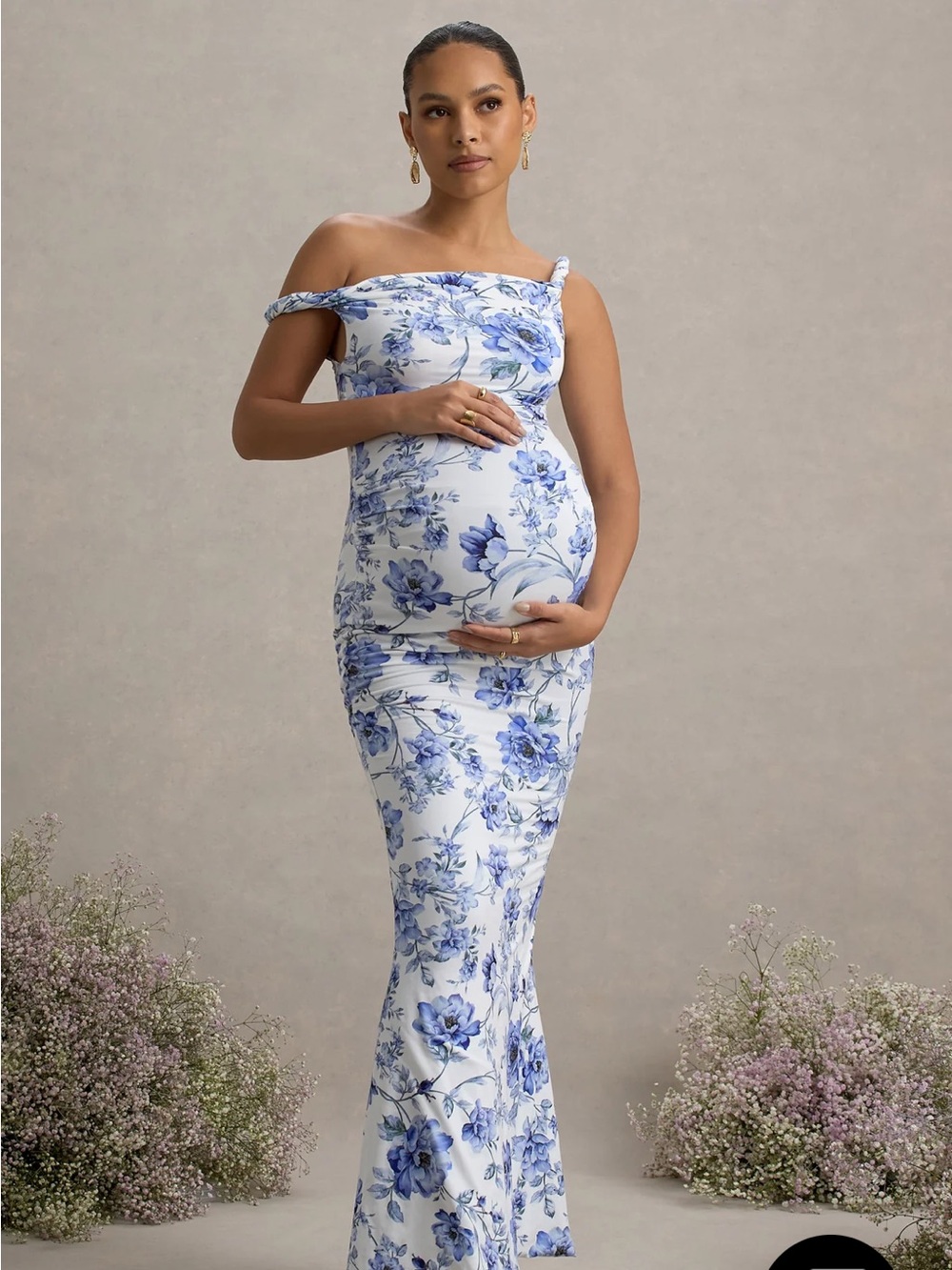 Club L London White Dress with Blue Floral Print